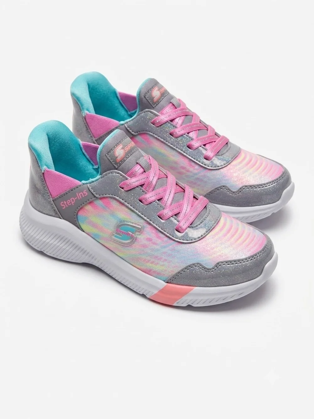 Skechers Girls' Iridescent Pink, Gray & Teal Slip-On Sneakers